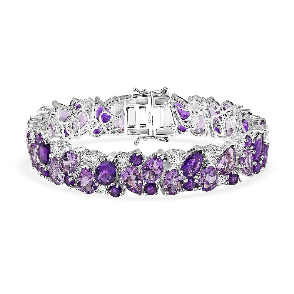 AAA Rose De France Amethyst and Multi Gemstone 41.85 ctw Bloom Bracelet in Rhodium Over Sterling Silver (7.25 In)