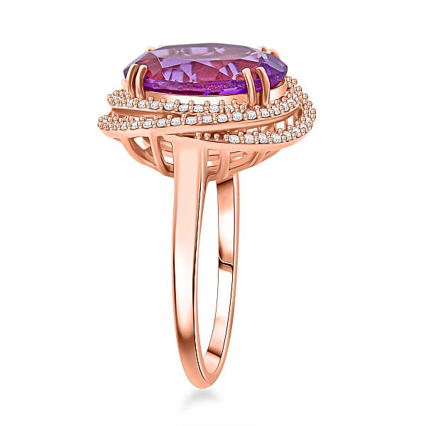 AAA Rose De France Amethyst And White Zircon 6.25 Ctw Eternity Swirl Ring In Vermeil Rose Gold Over Sterling Silver