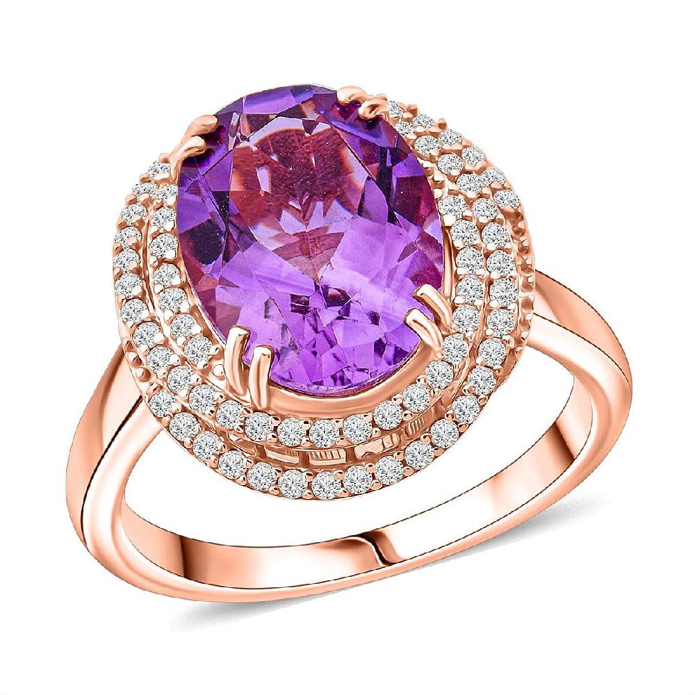 AAA Rose De France Amethyst and White Zircon 6.25 ctw Eternity Swirl Ring in Vermeil Rose Gold Over Sterling Silver