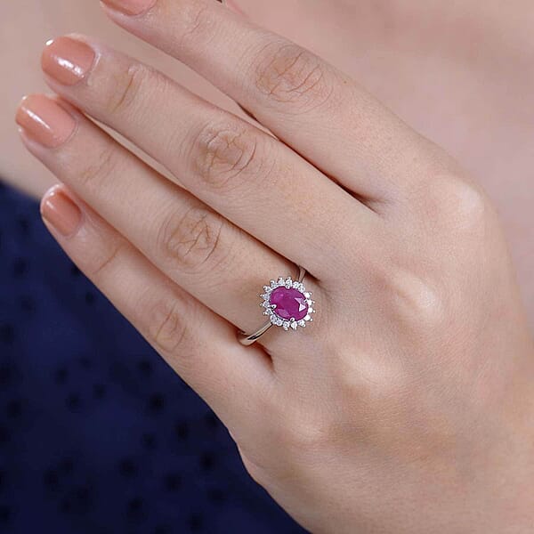 AAA Royal Ruby And G-H I2 Diamond 1.75 Ctw Ring In 10K White Gold