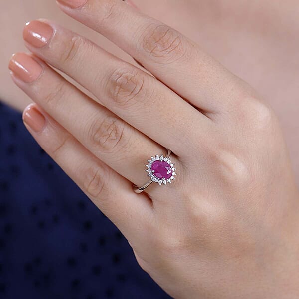 AAA Royal Ruby And G-H I2 Diamond 1.75 Ctw Ring In 10K White Gold