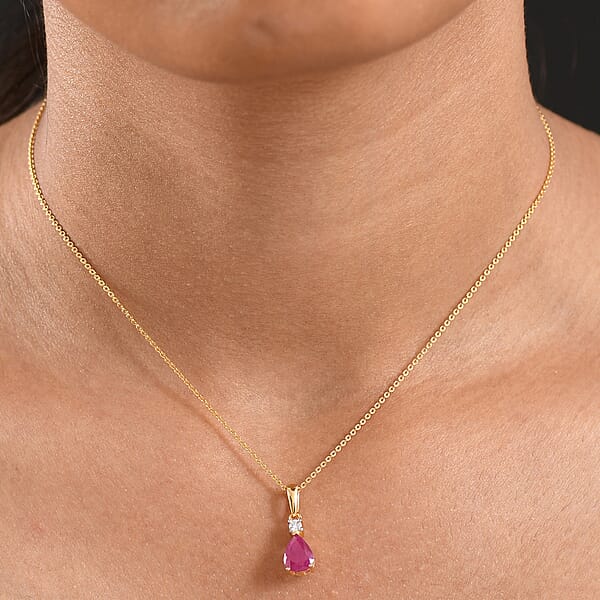 AAA Royal Ruby And Luxuriant Lab Grown Diamond 1.65 Ctw Pendant Necklace 20 Inches In 18K Vermeil Yellow Gold Over Sterling Silver