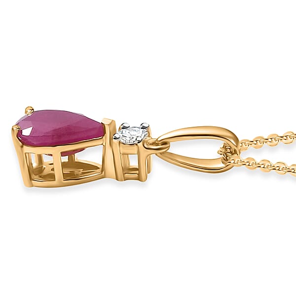 AAA Royal Ruby And Luxuriant Lab Grown Diamond 1.65 Ctw Pendant Necklace 20 Inches In 18K Vermeil Yellow Gold Over Sterling Silver