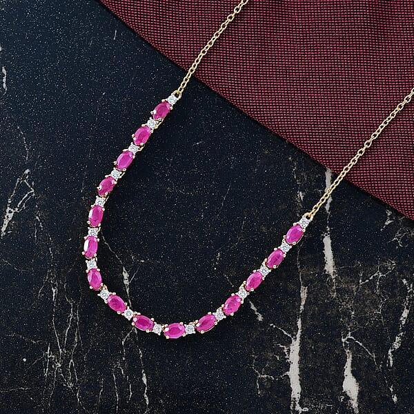AAA Royal Ruby And Luxuriant Lab Grown Diamond G-H SI 6.10 Ctw Necklace In 18K Vermeil Yellow Gold Over Sterling Silver 18 Inches