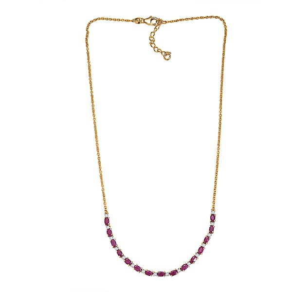 AAA Royal Ruby And Luxuriant Lab Grown Diamond G-H SI 6.10 Ctw Necklace In 18K Vermeil Yellow Gold Over Sterling Silver 18 Inches