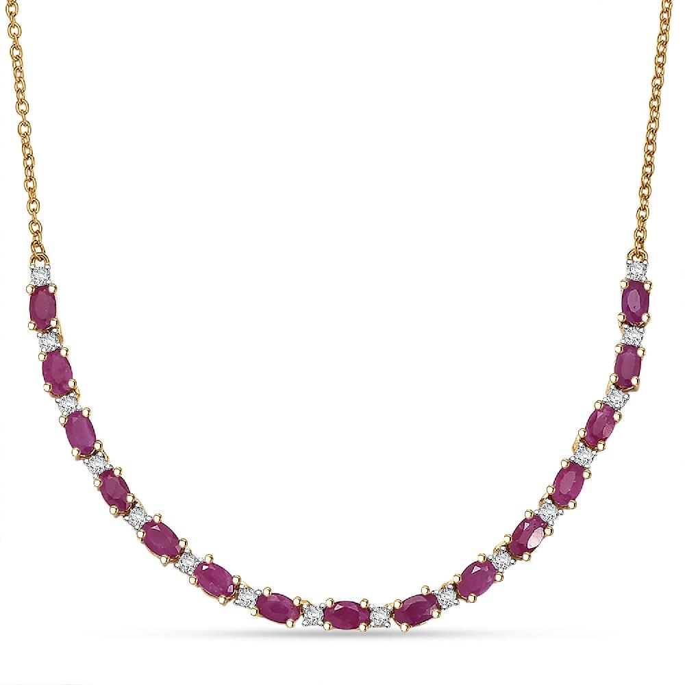 AAA Royal Ruby and Luxuriant Lab Grown Diamond G-H SI 6.10 ctw Necklace in 18K Vermeil Yellow Gold Over Sterling Silver 18 Inches