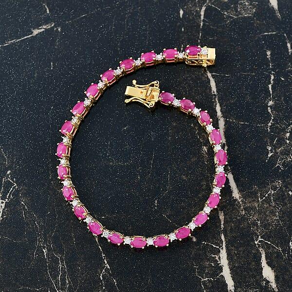 AAA Royal Ruby And Luxuriant Lab Grown Diamond G-H SI 9.75 Ctw Bracelet In 18K Vermeil Yellow Gold Over Sterling Silver (7.25 In)