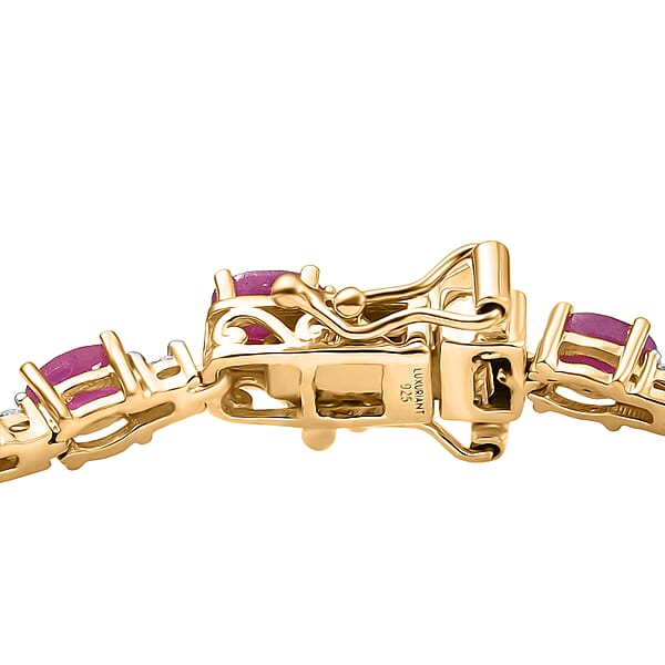 AAA Royal Ruby And Luxuriant Lab Grown Diamond G-H SI 9.75 Ctw Bracelet In 18K Vermeil Yellow Gold Over Sterling Silver (7.25 In)