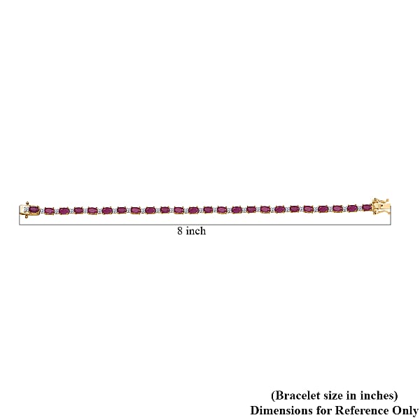 AAA Royal Ruby And Luxuriant Lab Grown Diamond G-H SI 9.75 Ctw Bracelet In 18K Vermeil Yellow Gold Over Sterling Silver (7.25 In)