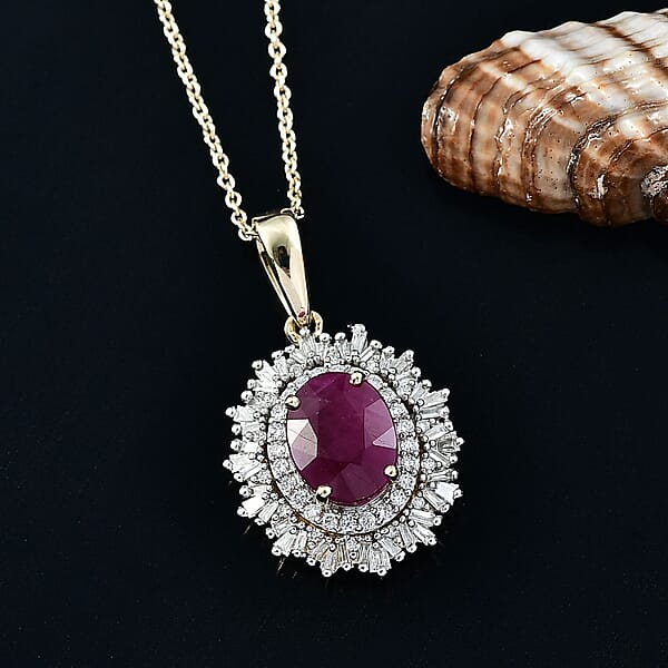 AAA Royal Ruby Lab Grown Diamond Pendant Necklace In 10K Yellow Gold 3.24 Ctw (20 Inches) (E-F VS)