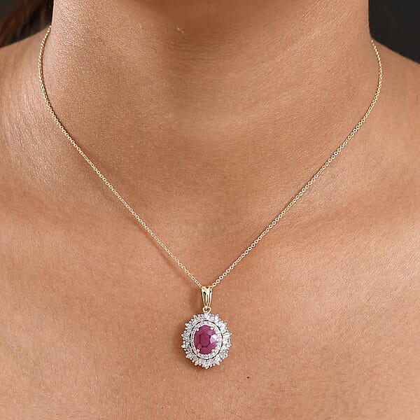 AAA Royal Ruby Lab Grown Diamond Pendant Necklace In 10K Yellow Gold 3.24 Ctw (20 Inches) (E-F VS)