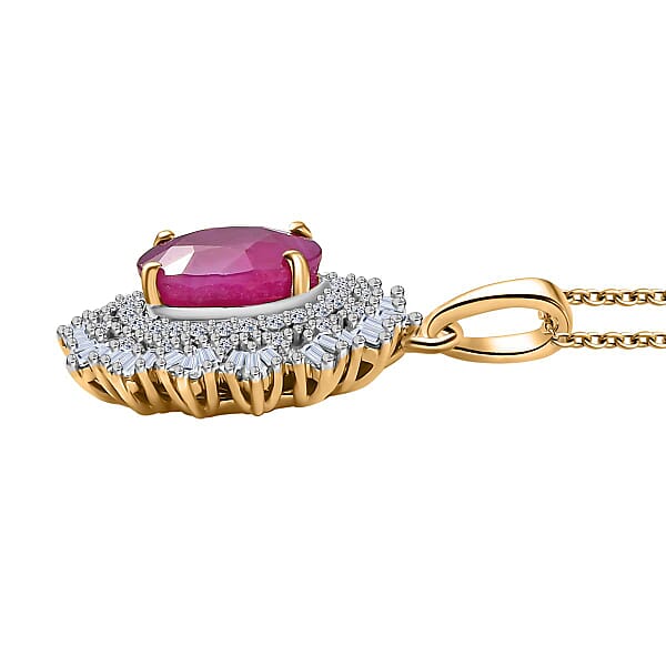 AAA Royal Ruby Lab Grown Diamond Pendant Necklace In 10K Yellow Gold 3.24 Ctw (20 Inches) (E-F VS)