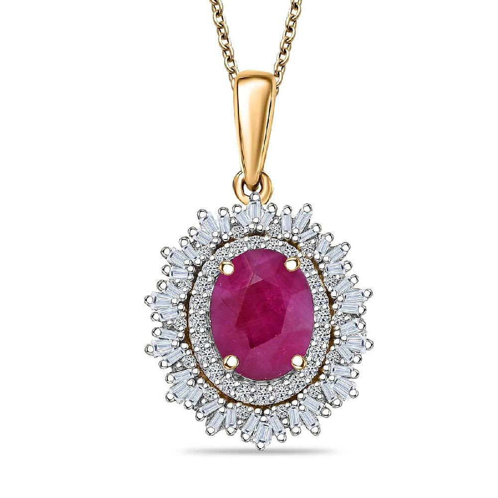 AAA Royal Ruby Lab Grown Diamond Pendant Necklace in 10K Yellow Gold 3.24 ctw (20 Inches) (E-F VS)
