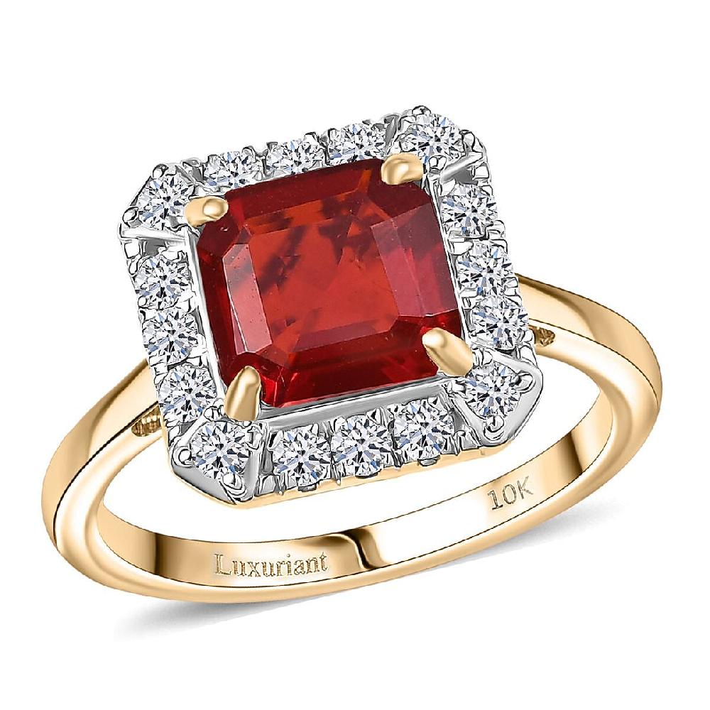 AAA Salamanca Fire Opal and Luxuriant Lab Grown Diamond G-H SI 1.85 ctw Ring in 10K Yellow Gold