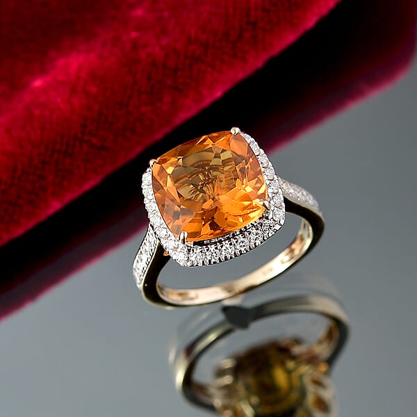 AAA Santa Ana Madeira Citrine And G-H SI Luxuriant Lab Grown Diamond 5.27 Ctw Ring In 10K Yellow Gold