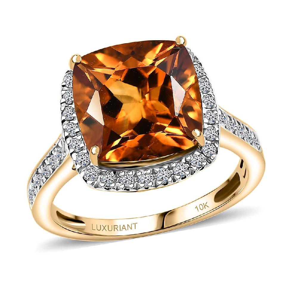 AAA Santa Ana Madeira Citrine and G-H SI Luxuriant Lab Grown Diamond 5.27 ctw Ring in 10K Yellow Gold