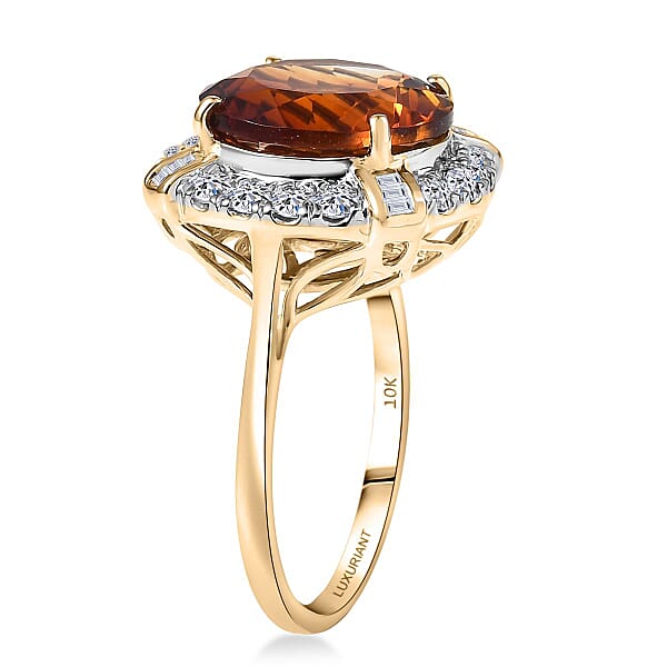 AAA Santa Ana Madeira Citrine Lab Grown Diamond Ring In 10K Yellow Gold 6.50 Ctw