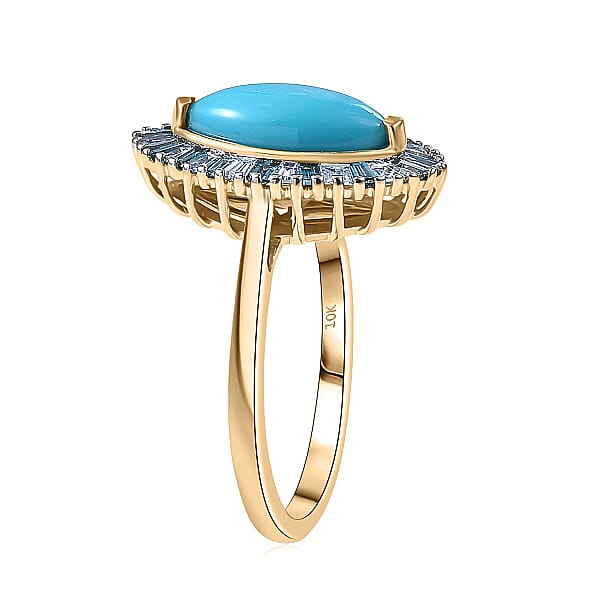 AAA Sleeping Beauty Turquoise Lab Grown Blue Diamond Ring In 10K Yellow Gold 2.10 Ctw