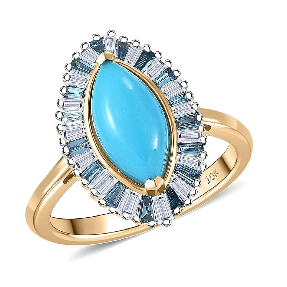 AAA Sleeping Beauty Turquoise Lab Grown Blue Diamond Ring in 10K Yellow Gold 2.10 ctw