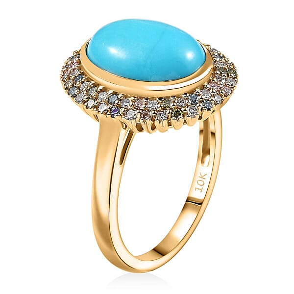 AAA Sleeping Beauty Turquoise Lab Grown Diamond Ring In 10K Yellow Gold 5.50 Ctw