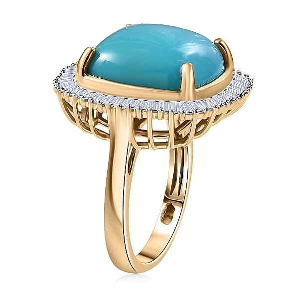 AAA Sleeping Beauty Turquoise Lab Grown Diamond Ring In 10K Yellow Gold 11.20 Ctw