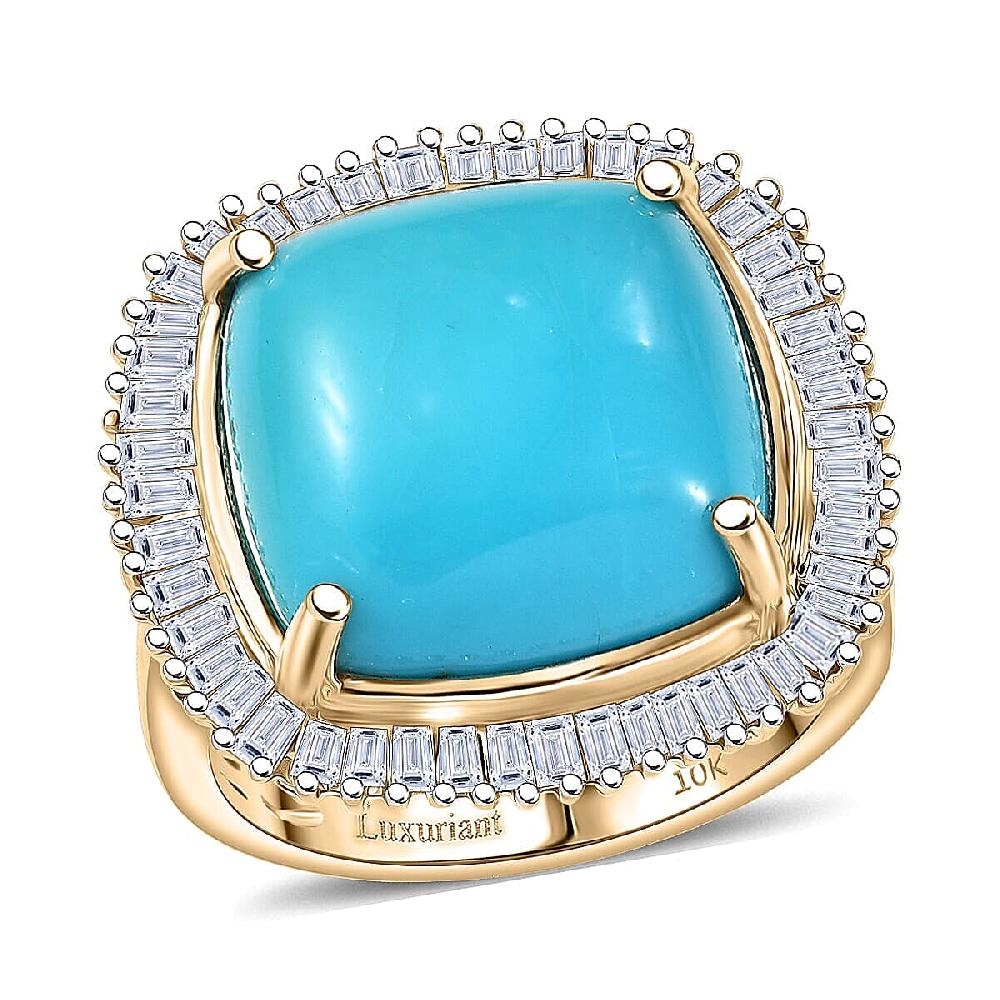 AAA Sleeping Beauty Turquoise Lab Grown Diamond Ring in 10K Yellow Gold 11.20 ctw