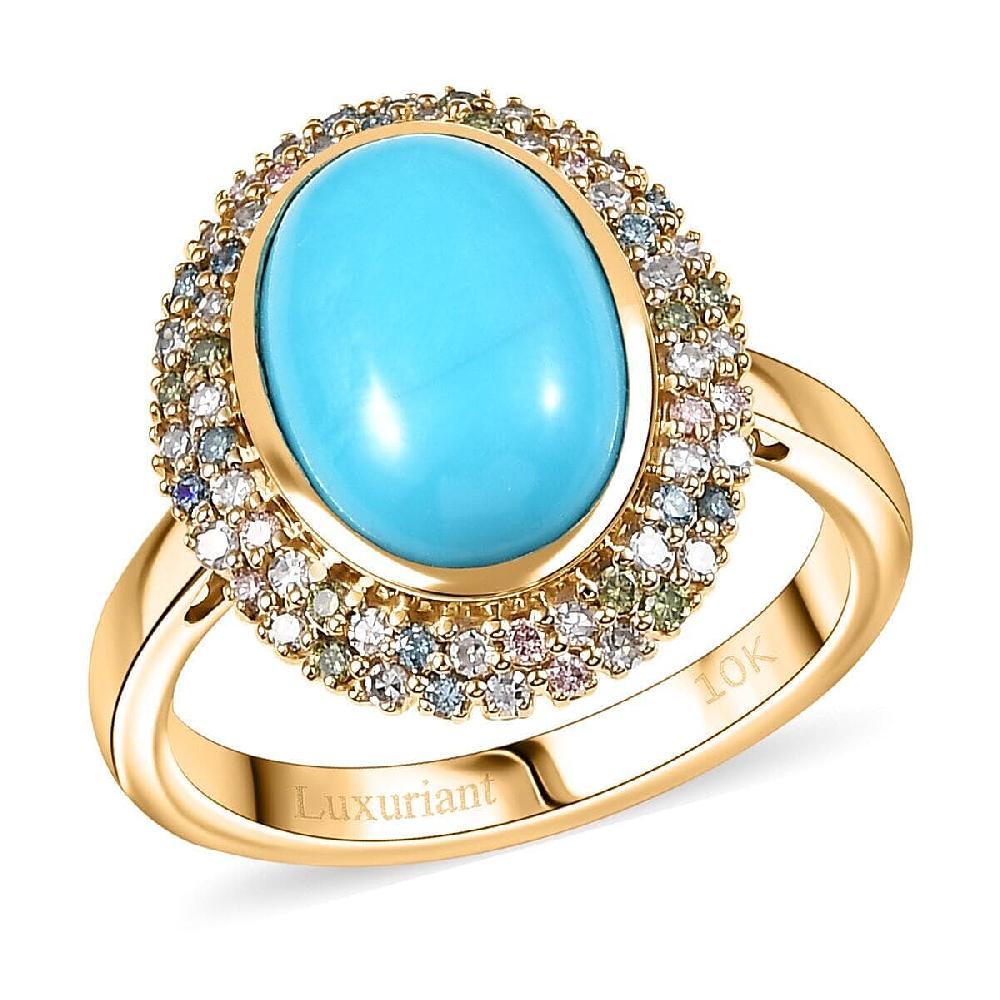 AAA Sleeping Beauty Turquoise Lab Grown Diamond Ring in 10K Yellow Gold 5.50 ctw