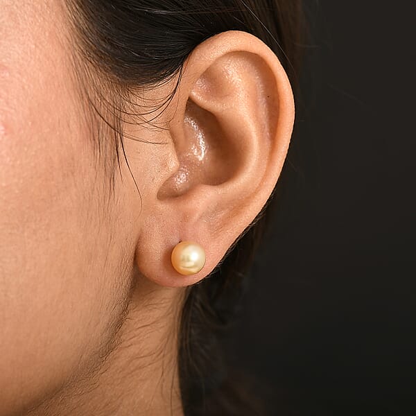 AAA South Sea Golden Cultured Pearl Stud Earrings In 10K Yellow Gold