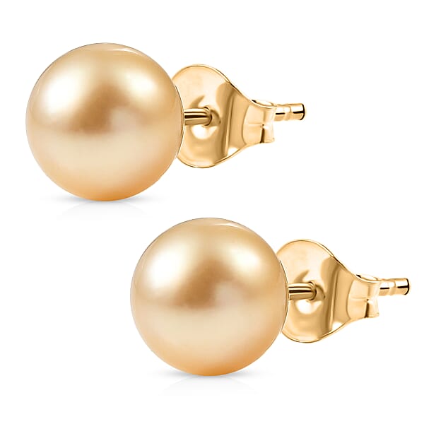 AAA South Sea Golden Cultured Pearl Stud Earrings In 10K Yellow Gold