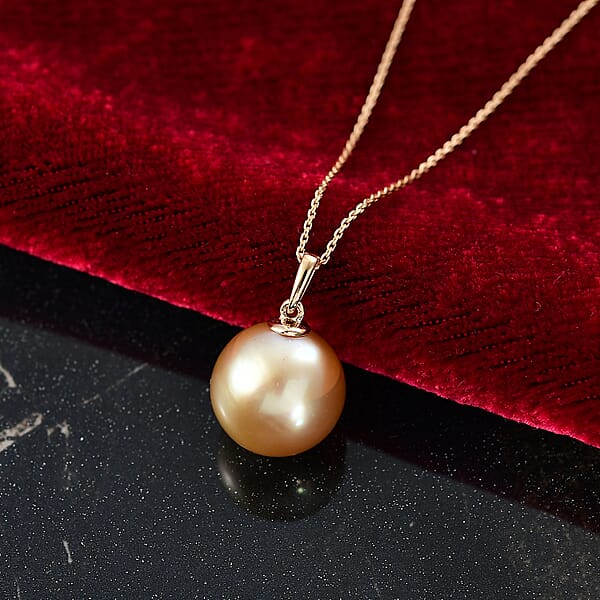 AAA South Sea Golden Pearl Pendant Necklace In 18K Yellow Gold 20 Inches