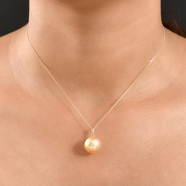 AAA South Sea Golden Pearl Pendant Necklace In 18K Yellow Gold 20 Inches