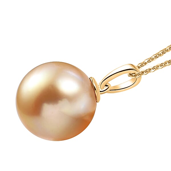 AAA South Sea Golden Pearl Pendant Necklace In 18K Yellow Gold 20 Inches