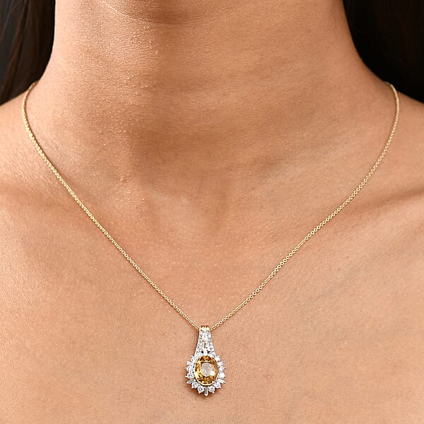 AAA Tanzania Yellow Zircon And Luxuriant Lab Grown Diamond 4.85 Ctw Golden Radiance Pendant Necklace In 10K Yellow Gold 20 Inches