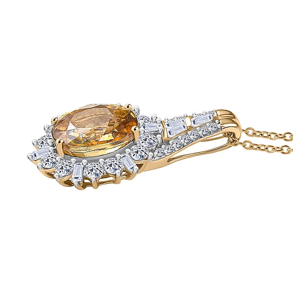 AAA Tanzania Yellow Zircon And Luxuriant Lab Grown Diamond 4.85 Ctw Golden Radiance Pendant Necklace In 10K Yellow Gold 20 Inches