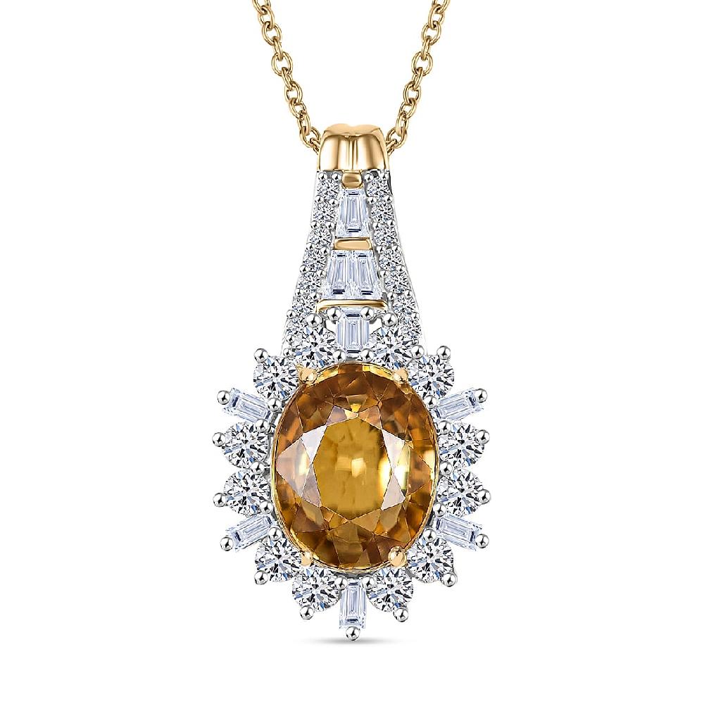 AAA Tanzania Yellow Zircon and Luxuriant Lab Grown Diamond 4.85 ctw Golden Radiance Pendant Necklace in 10K Yellow Gold 20 Inches