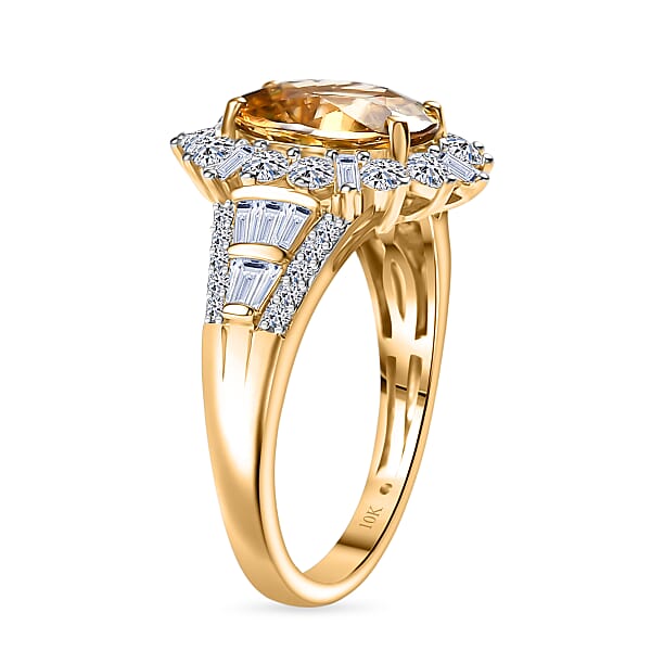AAA Tanzania Yellow Zircon And Luxuriant Lab Grown Diamond 5.25 Ctw Golden Radiance Ring In 10K Yellow Gold