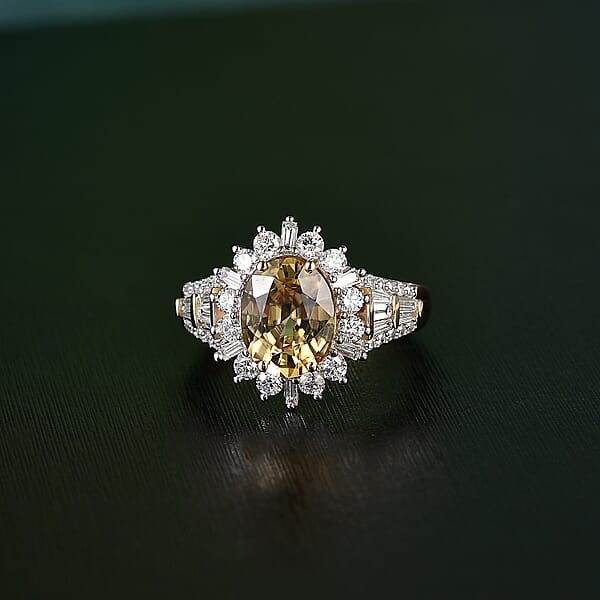 AAA Tanzania Yellow Zircon And Luxuriant Lab Grown Diamond 5.25 Ctw Golden Radiance Ring In 10K Yellow Gold