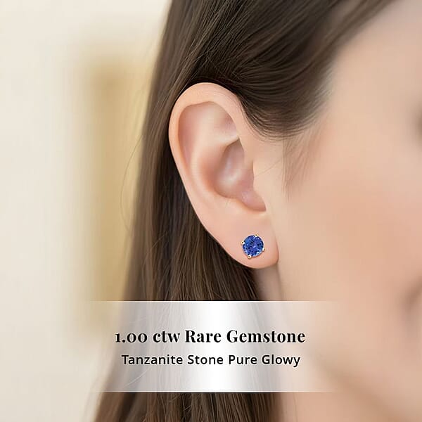 AAA Tanzanite 1.00 Ctw Screw Post Earrings In 14K Yellow Gold