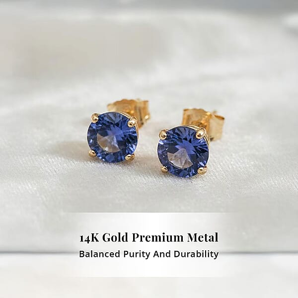 AAA Tanzanite 1.00 Ctw Screw Post Earrings In 14K Yellow Gold