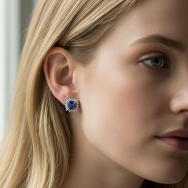AAA Tanzanite Lab Grown Diamond Earrings In 10K White Gold 2.60 Ctw