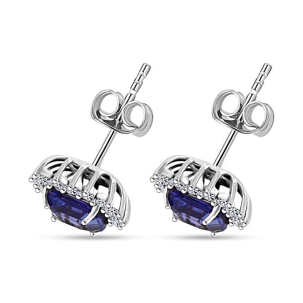 AAA Tanzanite Lab Grown Diamond Earrings In 10K White Gold 2.60 Ctw