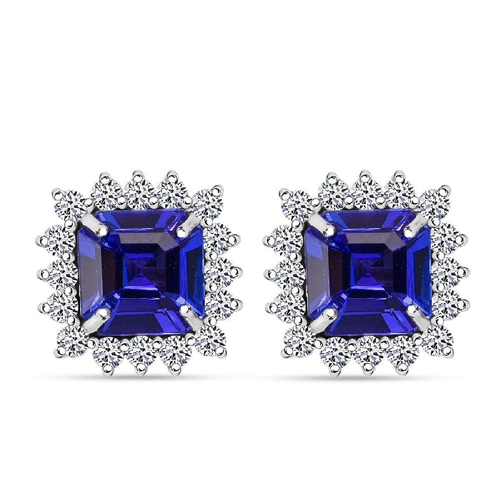 AAA Tanzanite Lab Grown Diamond Earrings in 10K White Gold 2.60 ctw