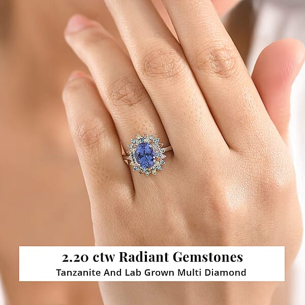 AAA Tanzanite Lab Grown Multi Diamond Ring In 10K White Gold 2.20 Ctw