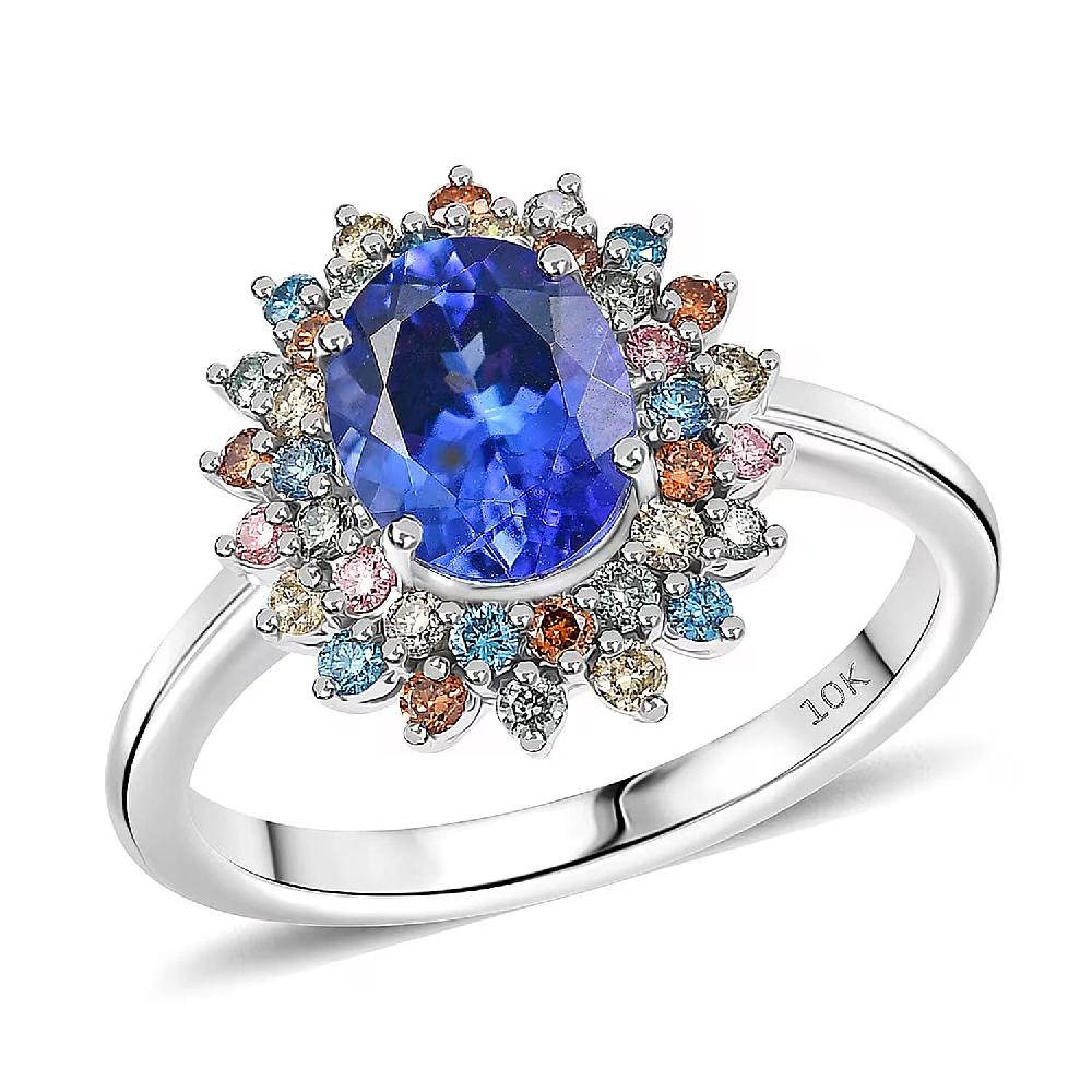 AAA Tanzanite Lab Grown Multi Diamond Ring in 10K White Gold 2.20 ctw