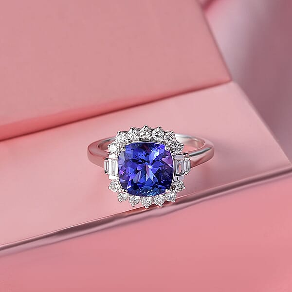 AAA Tanzanite Luxuriant Lab Grown Diamond Ring In 10K White Gold 3.80 Ctw