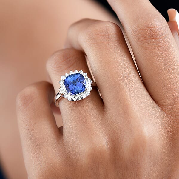 AAA Tanzanite Luxuriant Lab Grown Diamond Ring In 10K White Gold 3.80 Ctw