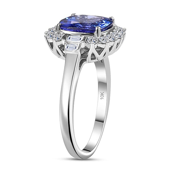 AAA Tanzanite Luxuriant Lab Grown Diamond Ring In 10K White Gold 3.80 Ctw