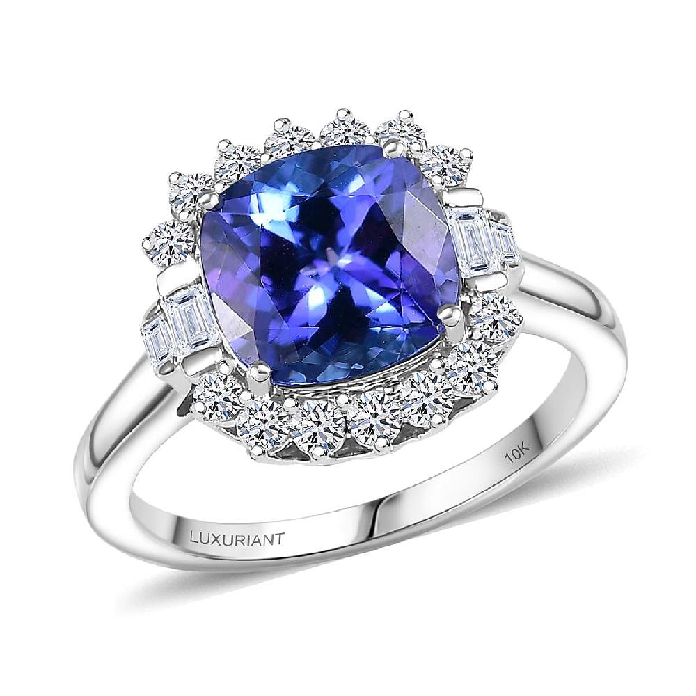 AAA Tanzanite Luxuriant Lab Grown Diamond Ring In 10K White Gold 3.80 Ctw