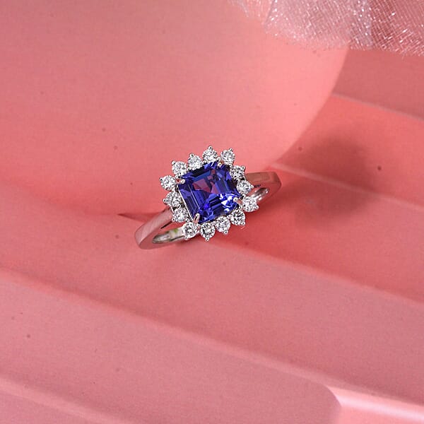 AAA Tanzanite Luxuriant Lab Grown Diamond Starburst Ring In 10K White Gold 2.50 Ctw