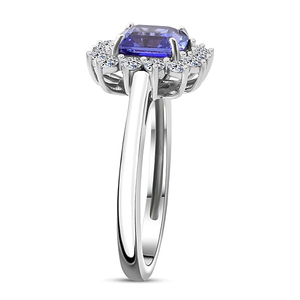 AAA Tanzanite Luxuriant Lab Grown Diamond Starburst Ring In 10K White Gold 2.50 Ctw